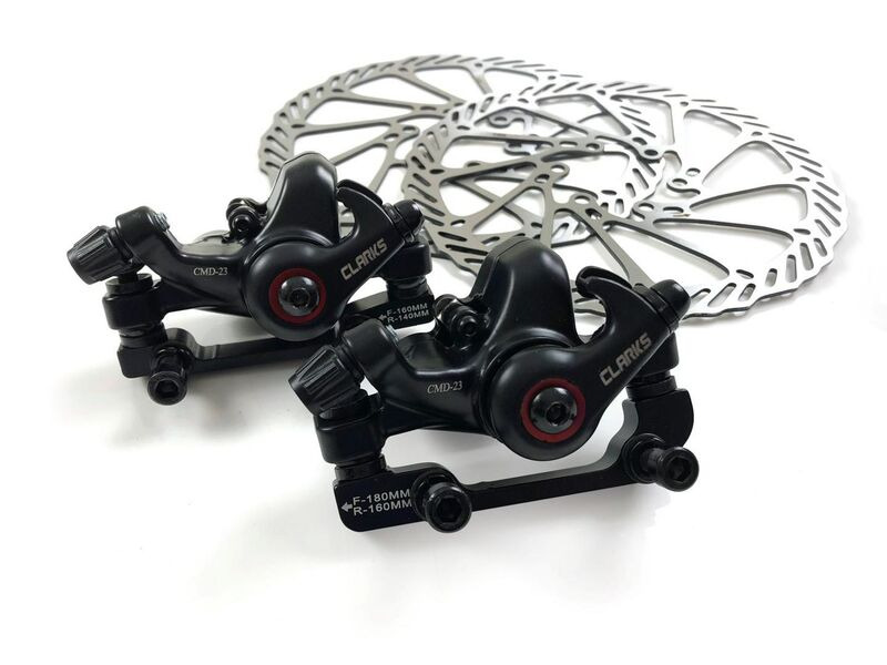CLARKS CYCLE SYSTEMS CMD-23 Black Front & Rear Disc Brake Set with 160MM Rotors MTB and Hybrid click to zoom image